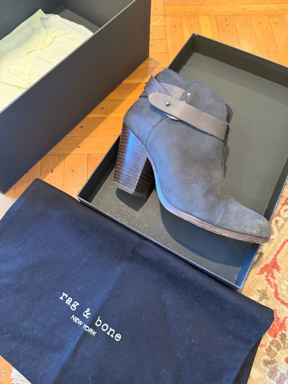 rag & bone Charcoal Suede Stacked Heel Ankle Boot